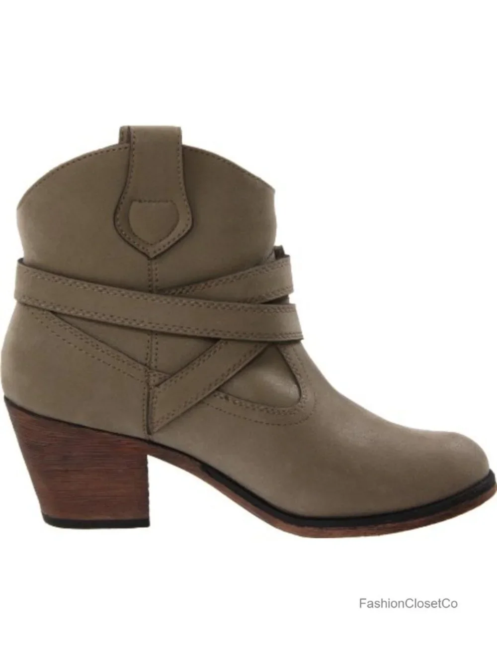 Faux Leather Block Heel Ankle Bootie Boots